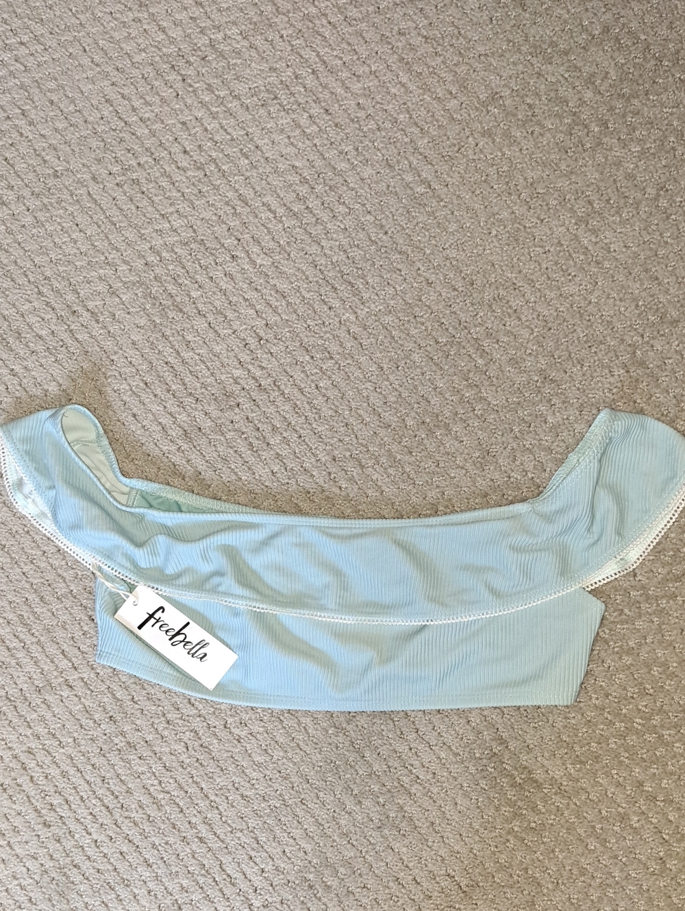 NWT Freebella Light Teal Blue Off-Shoulder Bikini Top Sz. S